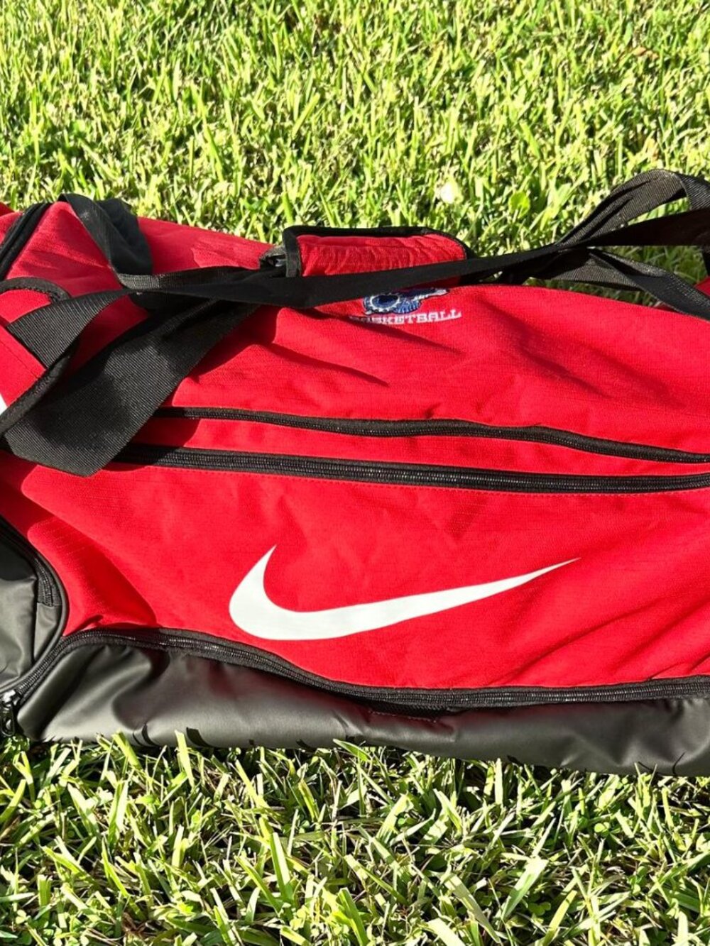 Nike Red Black Duffel Bag Spartan Basketball Gym Sports Travel 25”